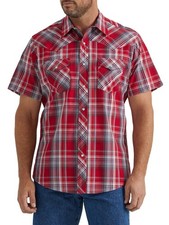 Wrangler Pearl Snap Men's Short Sleeve Western Shirt Light Red Plaid Large New