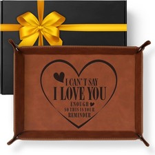 Valentines Love Gifts for Him, Valet Tray Men 11" x 8.7" x 0.6", Brown 