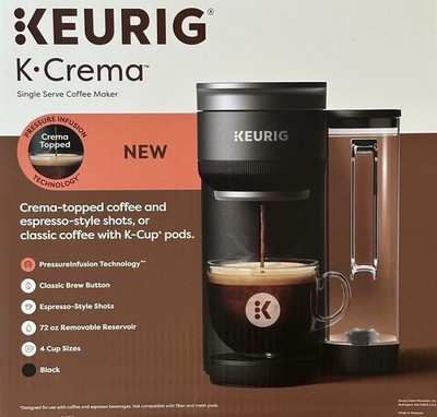 Keurig K-Crema Single Serve Pod Coffee Maker Black 72oz Removable Tank K-Cup