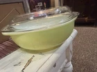 Vtg 60's Pyrex Lime Green Mixing Bowl #39Tab Handles With Lid Small Chip On Lid