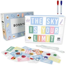 BONNYCO Blue Cinema Light Box with 400 Letters, Emojis and 2 Markers. 