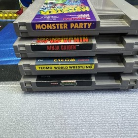 Bundle Of NES Games: Monster Party, Ninja Gaiden, TMNT, Tecmo World Wrestling 
