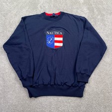Nautica Logo Casual Pullover Sweatshirt Long Sleeves Men's Size L Dark Blue