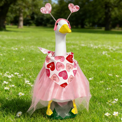 Valentines Day Porch Goose Outfits for Large 23'' H Statue, Pink Dresses Love Hea