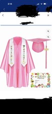 Preschool Graduation Cap Gown Stole Package w/ 2025 Tassel Certificate Pink READ