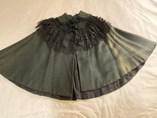 Antique Victorian Ladies Mourning Cape Damaged Dark Green Twill  Black Lace