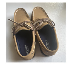 Sperry Top-Sider A/O Slip On Remix Boys Boat Shoes Tan/Navy Lace-Up US 4