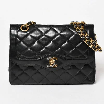 Chanel Paris Matelasse Chain Shoulder Bag W Flap Lambskin Black SVx No 2 Coco r0