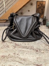 Bottega Veneta Beak Black Calfskin Shoulder Bag With Quilted Triangular Flap