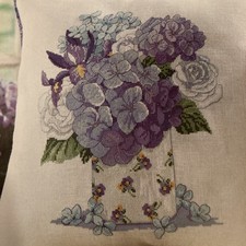 Blue bouquet hydrangea iris rose vase of flowers Cross Stitch Chart