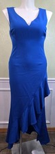 Adrianna Papell Tall Size 14 Blue Vneck Sleeveless Ruffle Detailed Dress