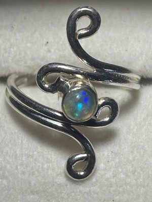 925 Sterling Silver Blue Fire Opal Hippie Wave Ring Size 8.75