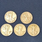 Walking Liberty Half Dollars 90% Silver, Lot of 5, 1940's, Lot 014