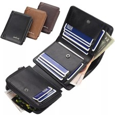 Men Zipper Purse Leather Credit Card ID Holder big Capacity Wallet