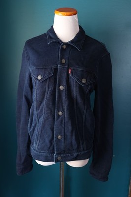 Levis French Terry Denim Jacket Mens S Dark Blue Button Up Flap Pocket Casual