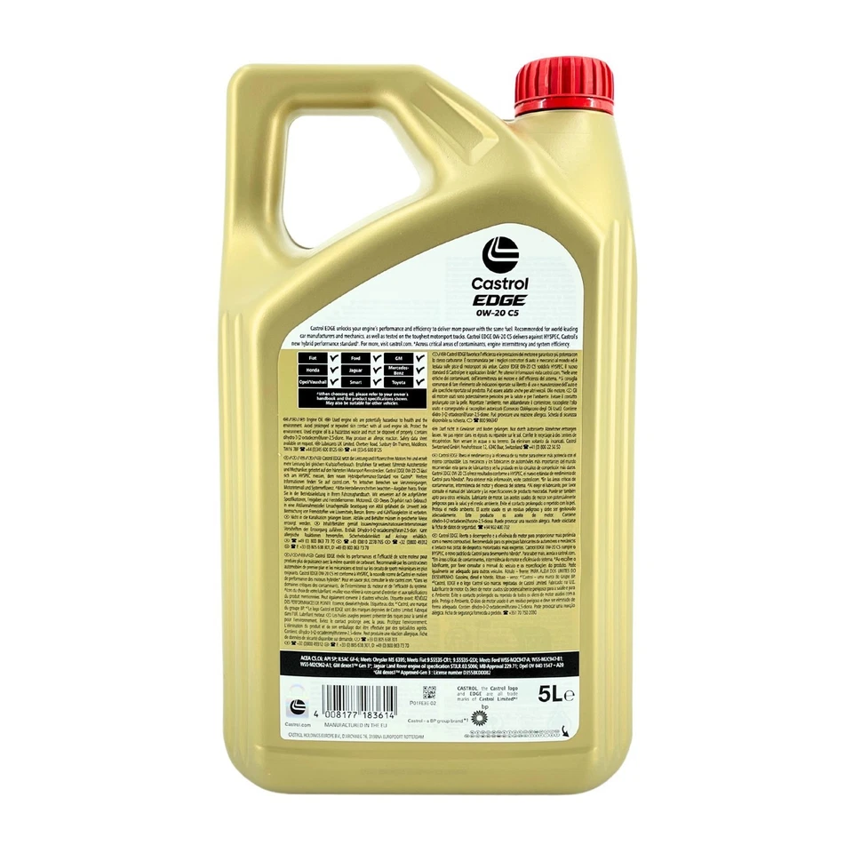 Castrol edge 0W-20 C5 Huile , Fiat 9.55535-CR1, Chrysler Ms 6395, 2x5 Litre - Photo 3/3