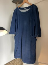 Heavy Dark Blue Denim Knee Length Dress, 3/4 Sleeves & 2 Front Pockets Sx 18/16