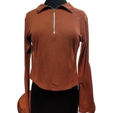 Brown Quarter Zip Waffle Sweater Size Large