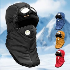 Trapper Hat with Goggles Winter Warm Hat with Ear Flaps Face Dustproof Cover