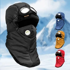 Trapper Hat with Goggles Winter Warm Hat with Ear Flaps Face Dustproof Cover