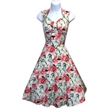 Hearts & Roses Swing Pinup Rockabilly Glam Lux Romantic Hibiscus Dress Sz XL
