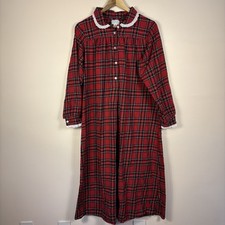 Lanz Of Salzburg Red Classic Plaid Cotton Flannel Nightgown Lace Cottagecore
