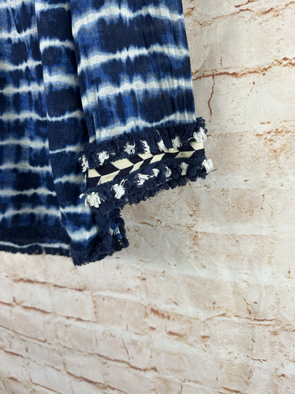 Tunica Tory Burch impreziosita da cravatta tinta a righe in voile di cotone blu e bianco taglia 8