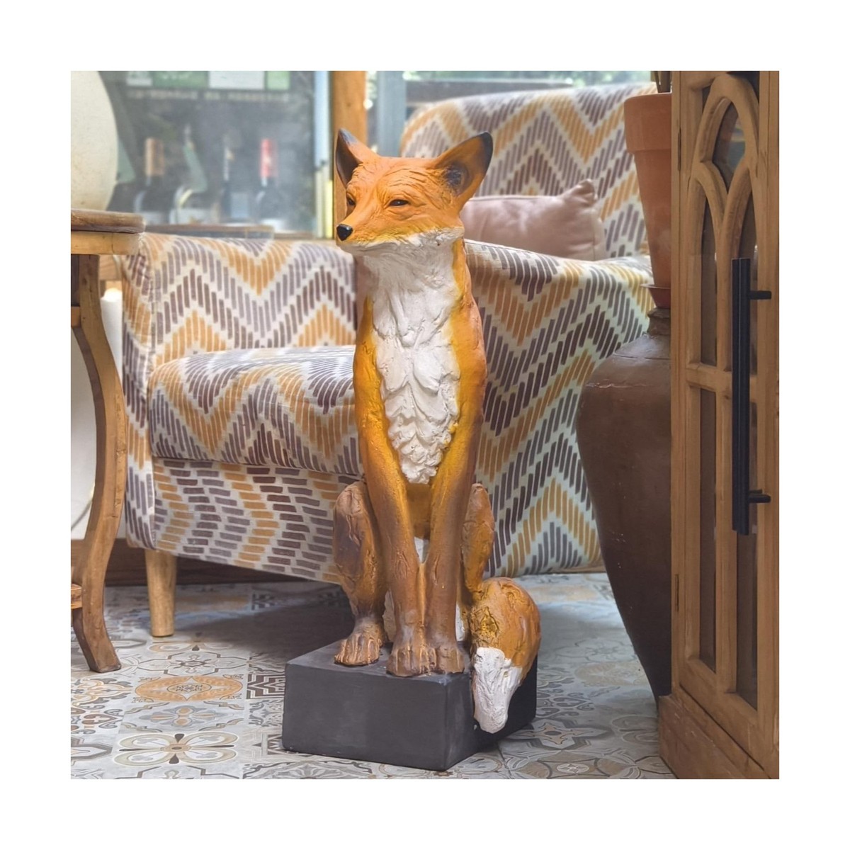 Sitting Fox Large Size Decorative Statue Outdoor Wit Fox Orange