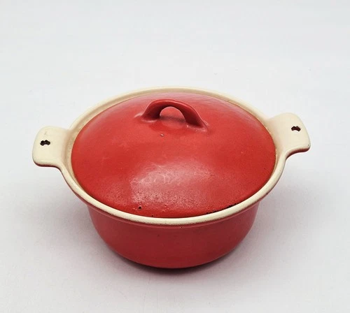 Griswold Flamingo Red Small Enamel Cast Iron Casserole Dish With Lid Dutch Oven