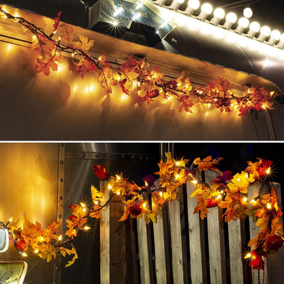 Lighted Thanksgiving Decorations for Home Fall Maple Leaf String Lights Plug in