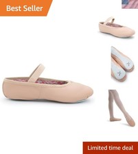 Womens Daisy Ballet Shoes - Soft Leather, Durable Sole, Size 1 Narrow Pink