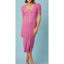 Frnch Paris Lydia Ribbed Dress Purple Pink Women's M V Neck Coquette Feminine