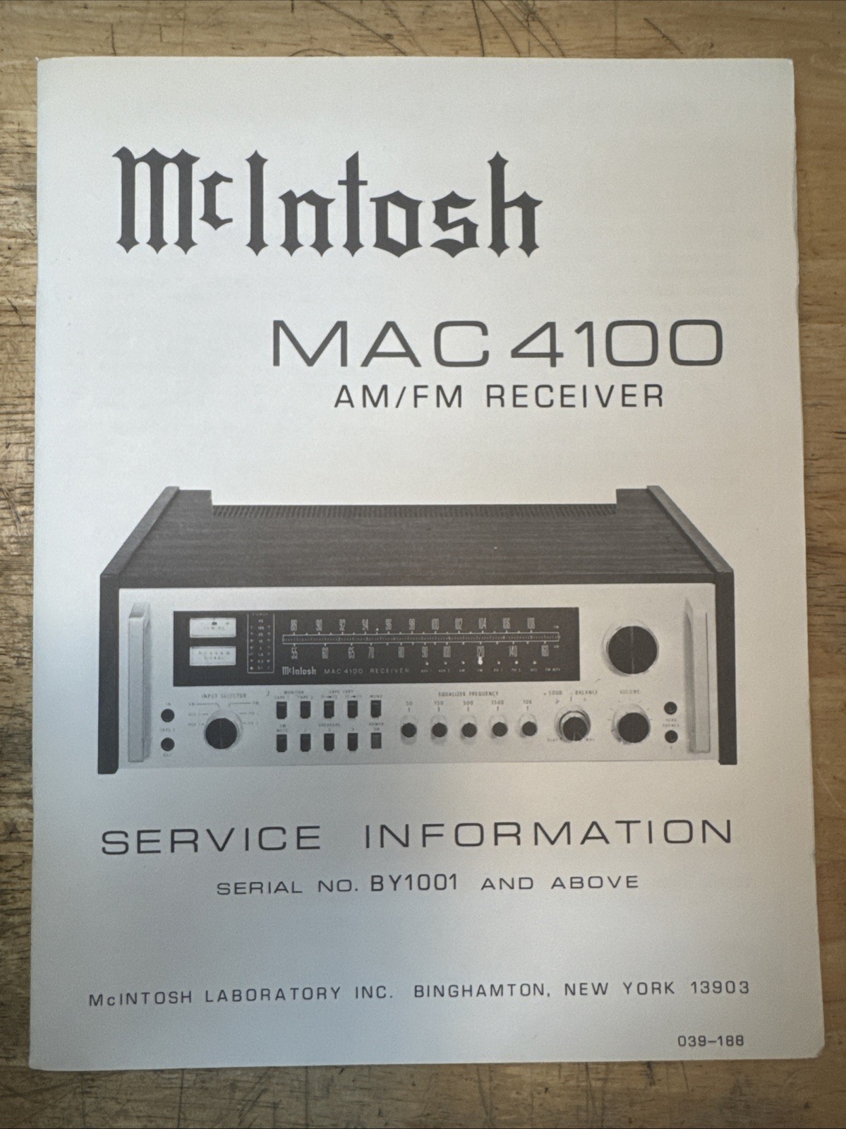 McIntosh MAC4100 AM/FM Receiver Service Information Serial Nos BY8601 and Above