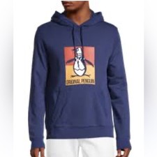 NEW Original Penguin Men's Blue Hoodie Logo Graphic Pocket Activewear Fleece XS