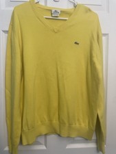 LACOSTE Yellow V-Neck Yellow Sweater Size 5  Medium 
