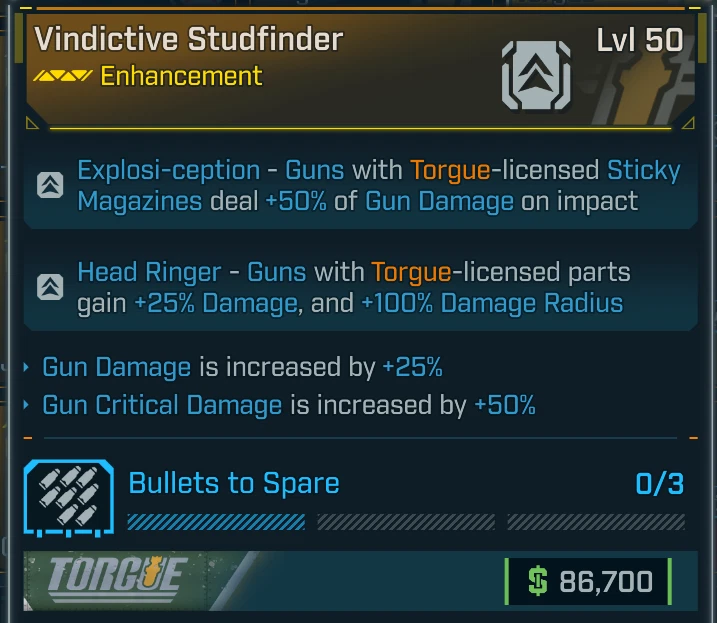 Borderlands 4⭐VINDICTIVE STUDFINDER ENHANCEMENT⭐TORGUE⭐GUN DMG, GUN CRIT