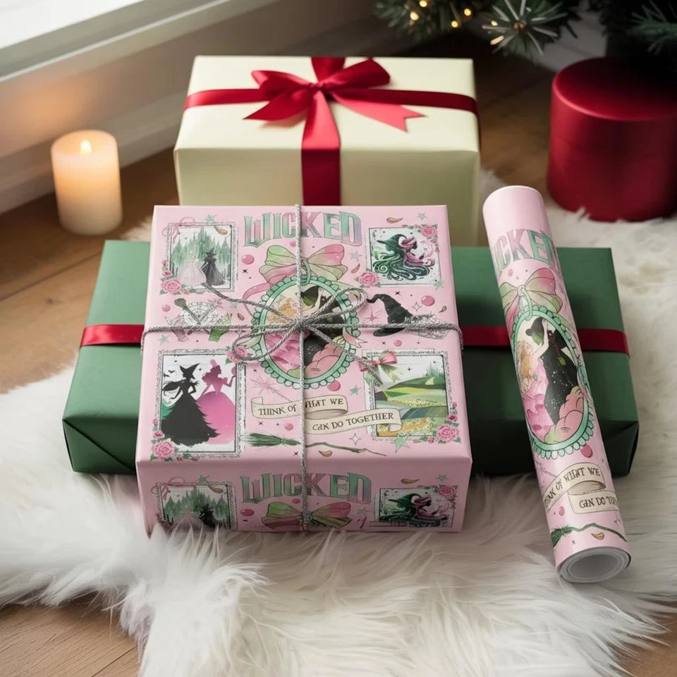 Papel de envolver Christmas Wicked For Good, papel de envolver Wicked Glinda Elphaba Foto 3 de 4