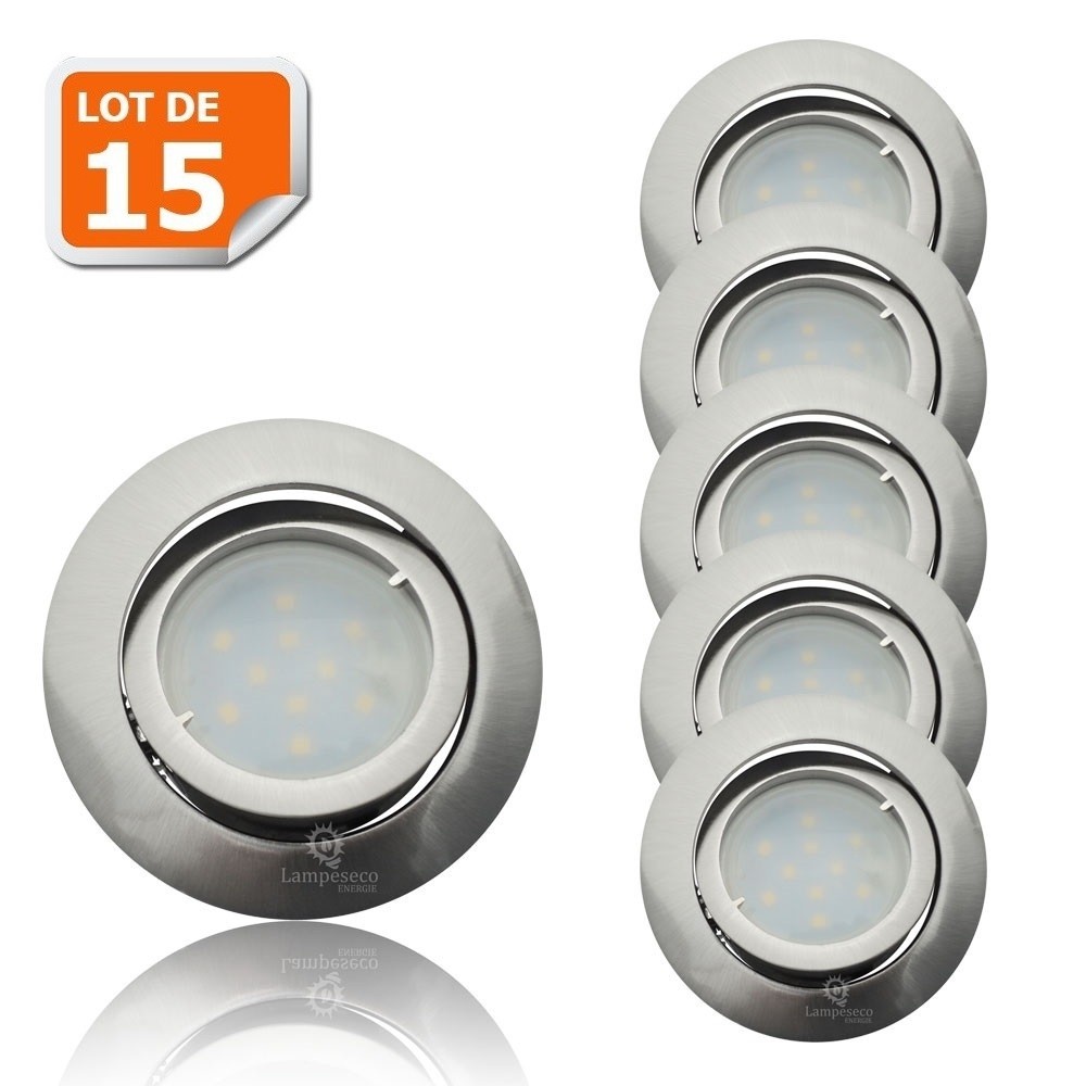 Spot LED encastrable orientable à faisceau ajustable en finition satinée lot de 15