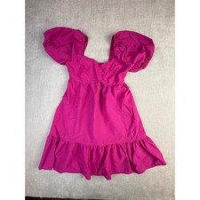 Nine West Womens Magenta Pink Puff Sleeve Smocked Back Ruffle Mini Dress Medium