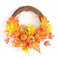 Fall Wreath Pumpkin Maple Leaves Harvest Wreath For Home
