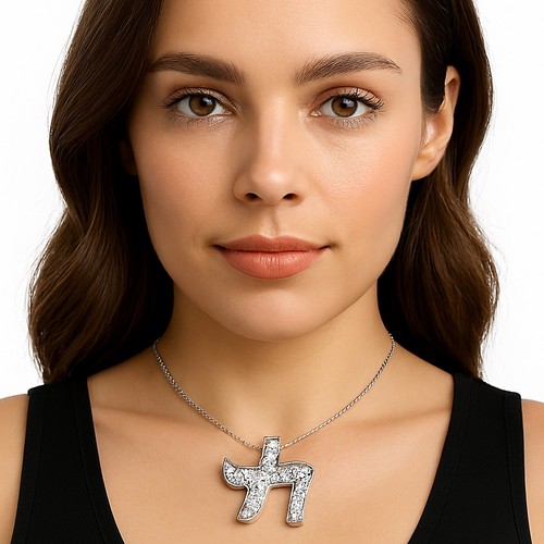 Nuevo Colgante Chai Chai Chapado en Rodio Plata de Ley 925 Circonita cúbica - Joyería Hebrea Judaica - Imagen 20 de 20