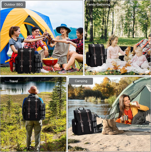 Picnic Backpack for 4 Person with Large Insulated Cooler Bag, 4 Person, Black - Picture 5 of 8