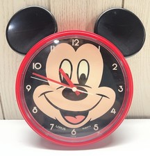 VTG Disney Mickey Mouse Lorus Wall Clock Red w/ Black Ears Japan Tested Works