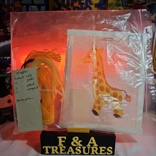 Vintage Giraffe Handpainted Needlepoint Canvas Kit W/Yarn 12 Count