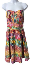 Guess Strapless Rainbow Party Dress 12 Sweetheart Stretch Geometric Digital Zip