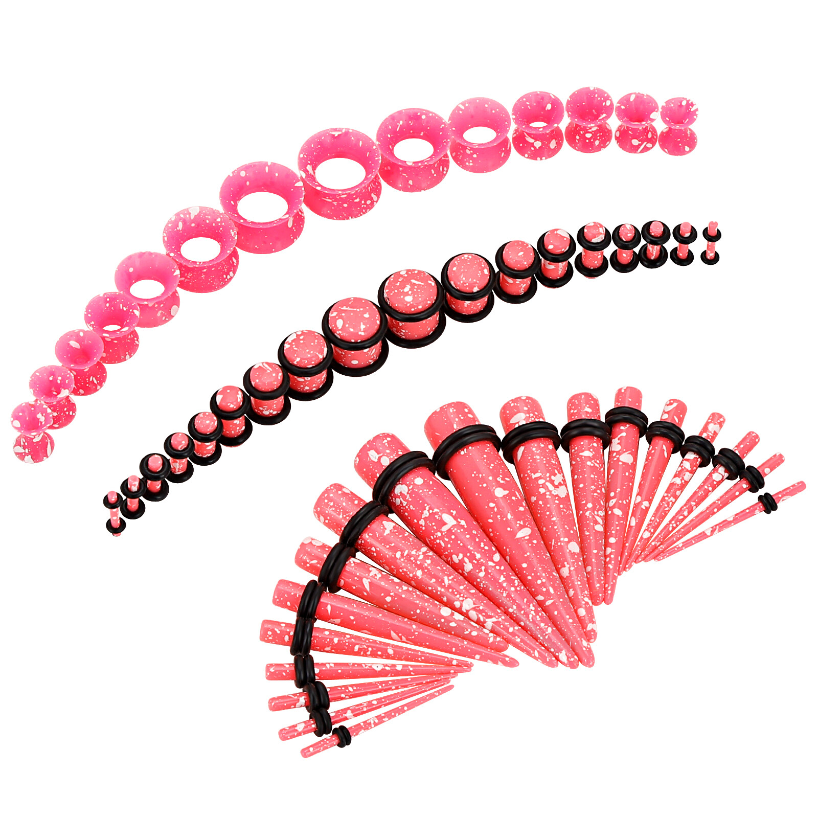 50pcs Ear Stretching Kit Silicone Tunnels Acrylic Tapers Plugs Gauges