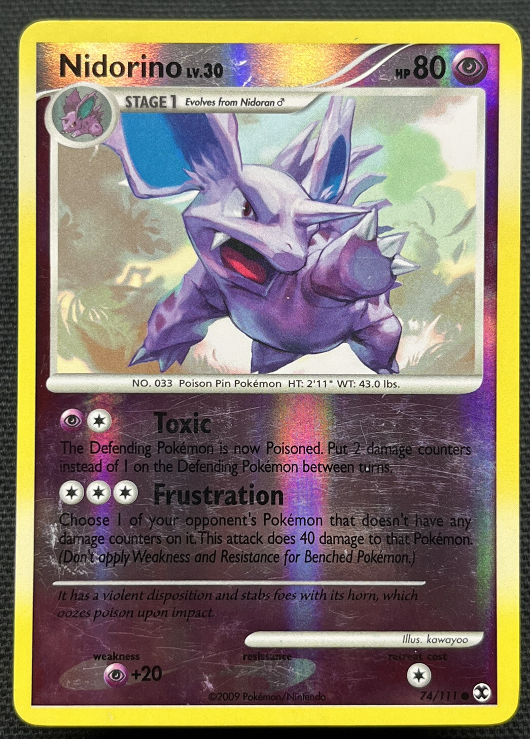 Nidorino - 74/111 LV30 DP Rising Rivals Pokemon Reverse Holo Foil LP