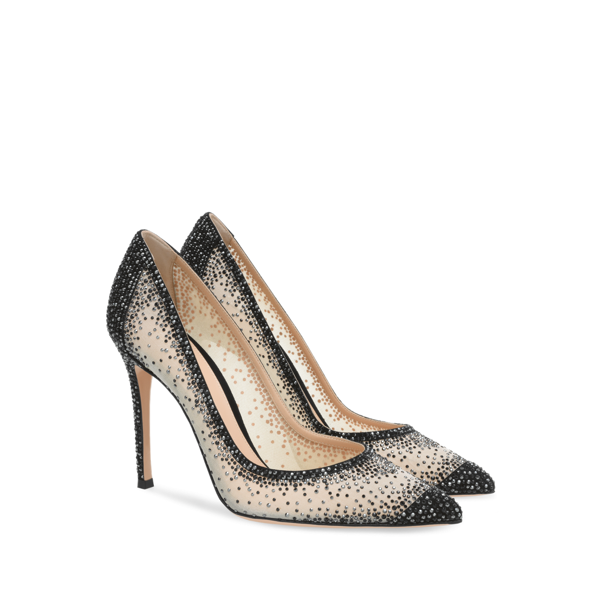 GIANVITO ROSSI RANIA' IRIDESCENT ORGANZA SWAROVSKI SUEDE LEATHER