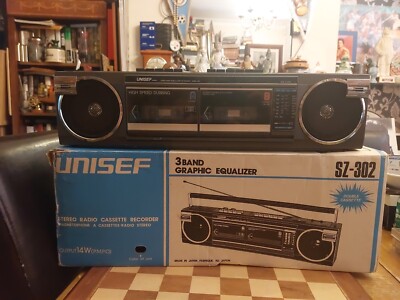 Boxed Vintage 1980s Unisef SZ-302 Stereo Radio Double Cassette Recorder ...