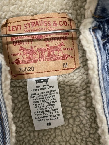 Levi Sherpa Jacket Vest Vintage Rock Star 90s Fashion Style Cut Off 70520 B2 - Picture 4 of 12